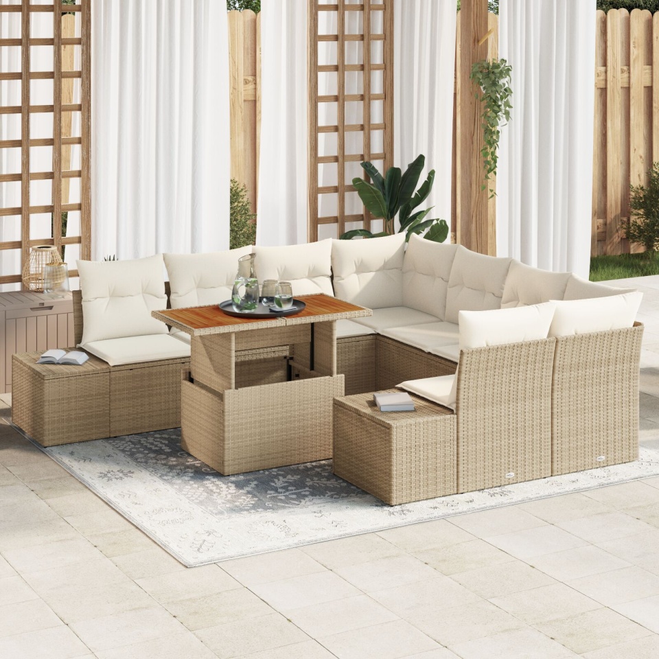 Set de Sofas de Grădină Set de 9 Bej Poliratan