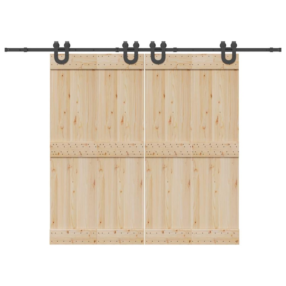 Set feronerie pentru ușă glisantă, negru, 183 cm, oțel