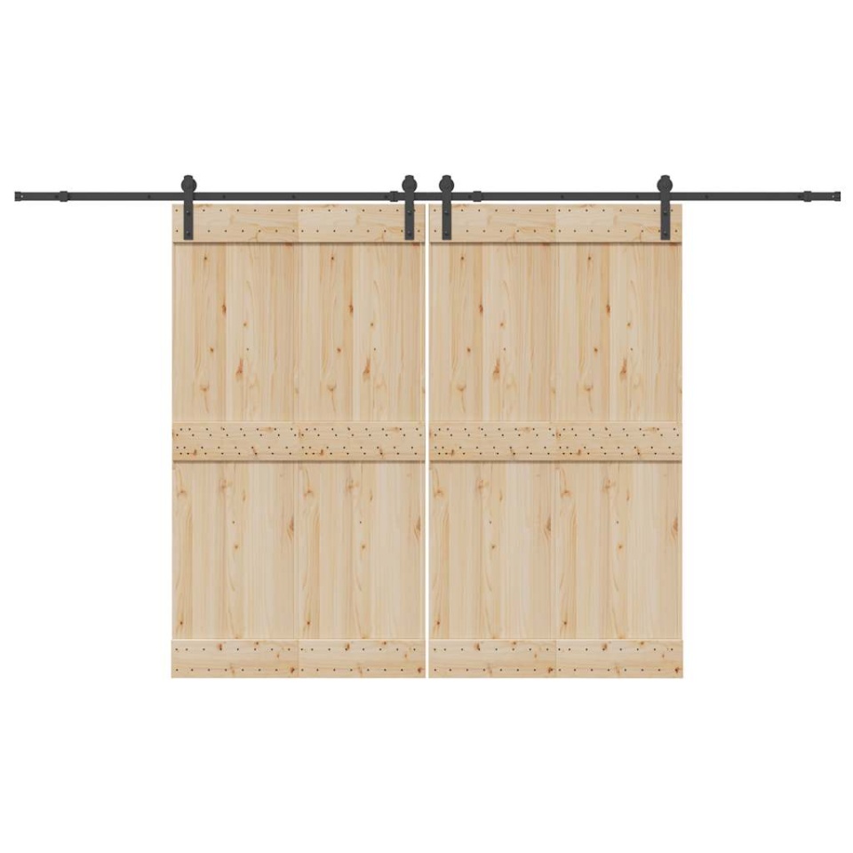 Set feronerie pentru ușă glisantă, negru, 183 cm, oțel