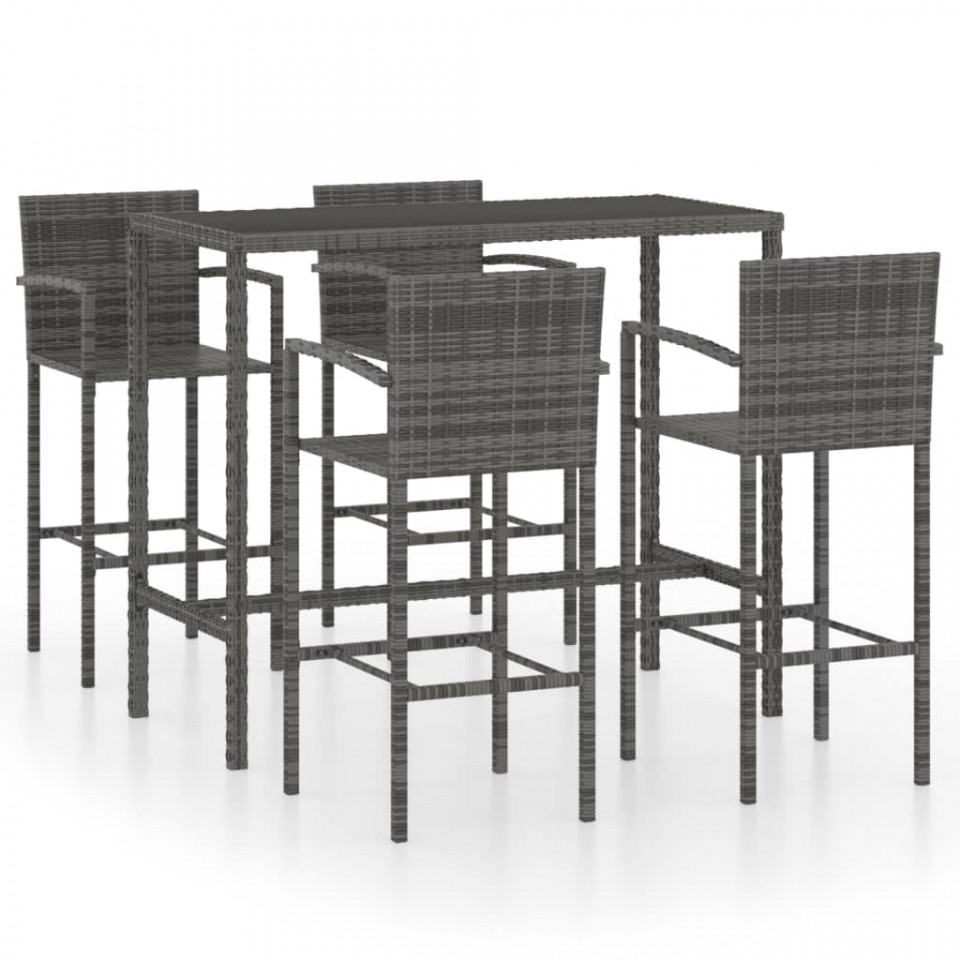 Set mobilier bar de grădină, 5 piese, gri, poliratan