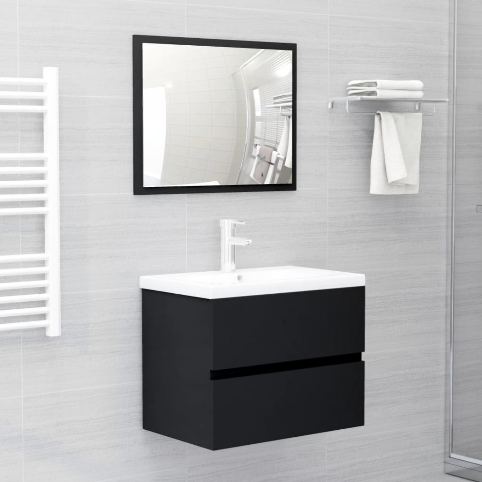 Set mobilier de baie, 2 piese, negru, PAL