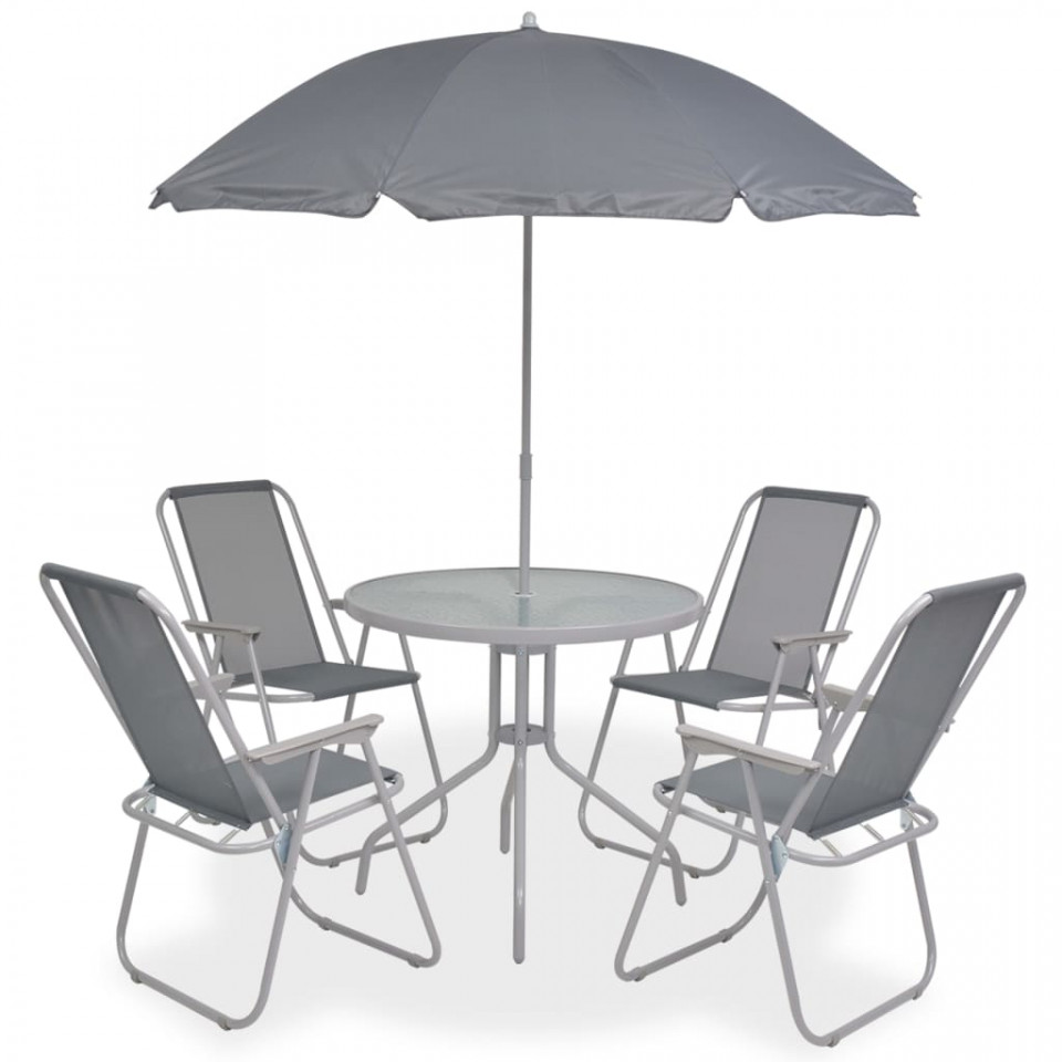 Set mobilier de exterior, 6 piese, gri, oțel și textilenă