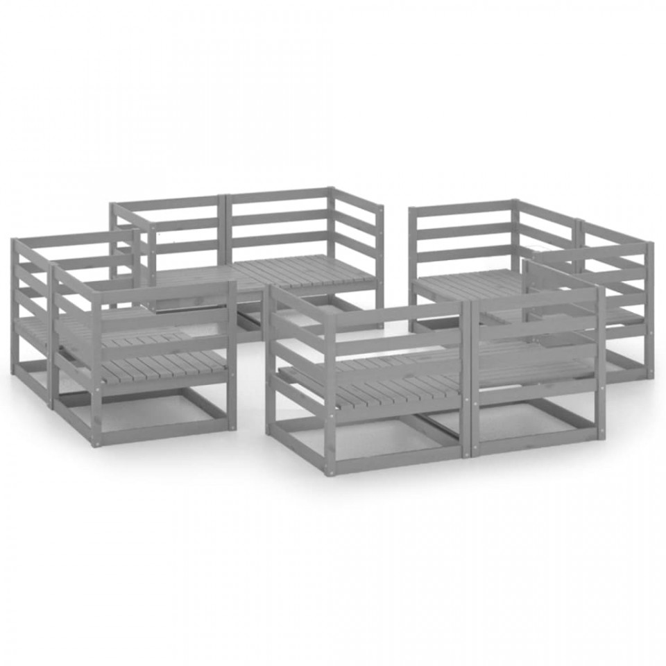 Set mobilier de grădină, 8 piese, gri, lemn masiv de pin