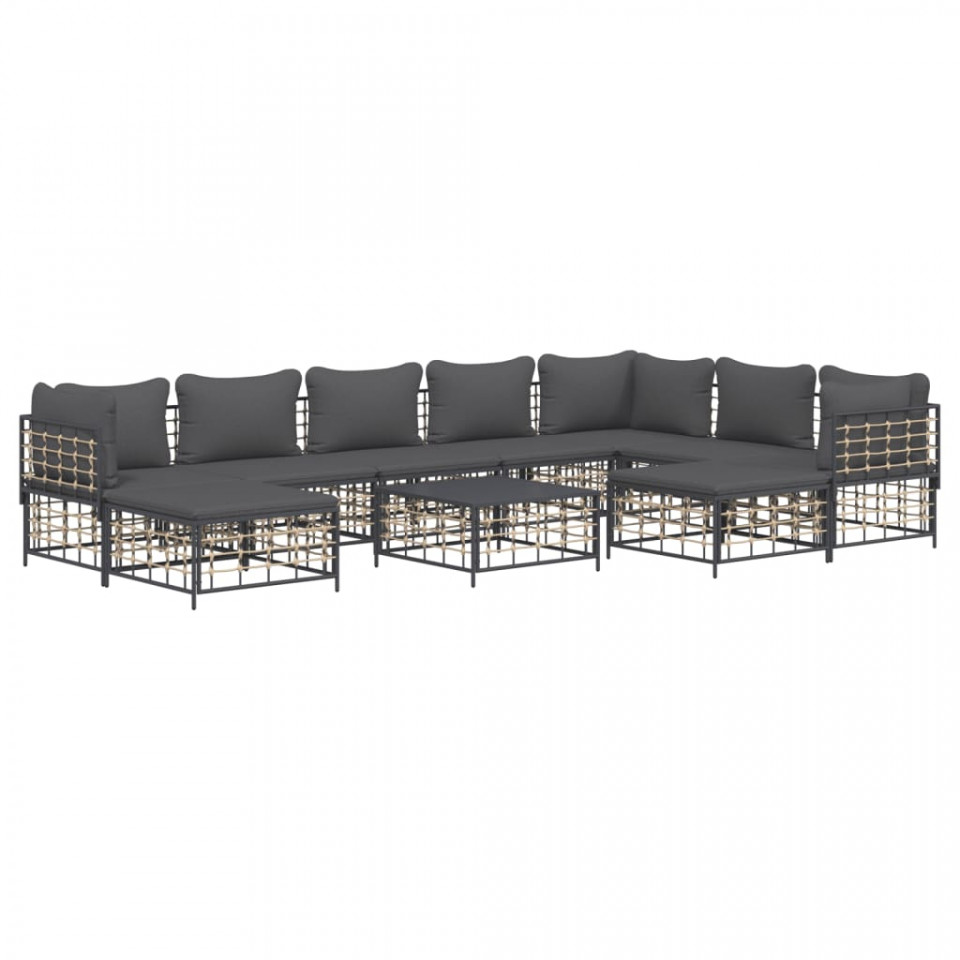 Set mobilier de grădină cu perne, 10 piese, antracit, poliratan