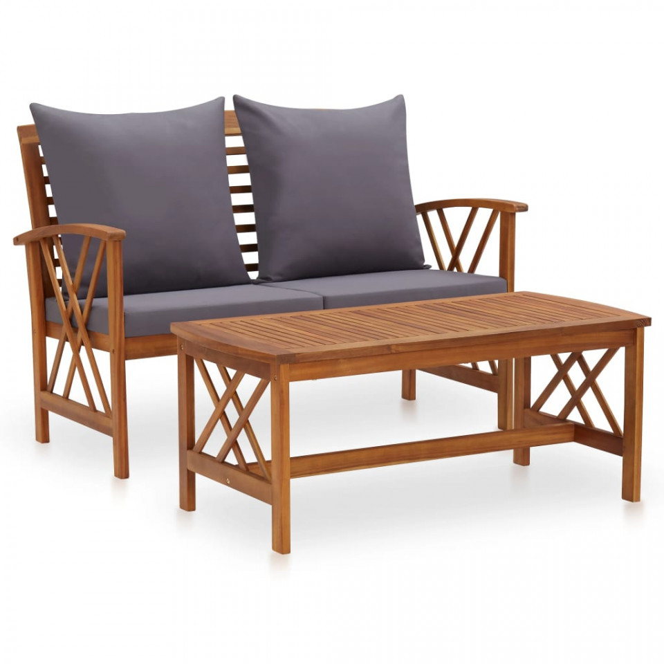 Set mobilier de grădină cu perne, 2 piese, lemn masiv de acacia