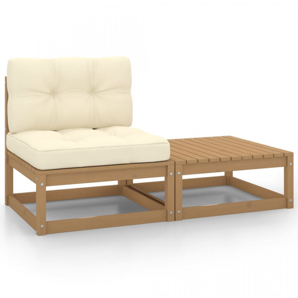 Poza Set mobilier de gradina cu perne 2 piese maro miere lemn pin