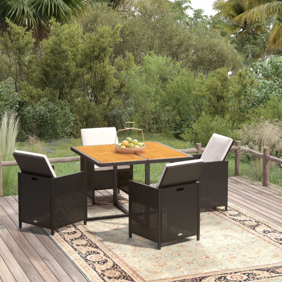 Set mobilier de grădină cu perne, 5 piese, negru, poliratan