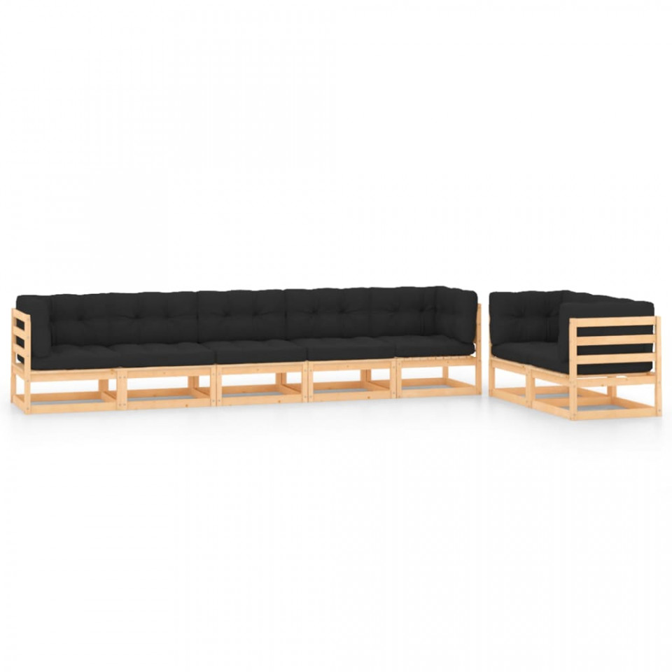 Set mobilier de grădină perne antracit 7 piese lemn masiv pin