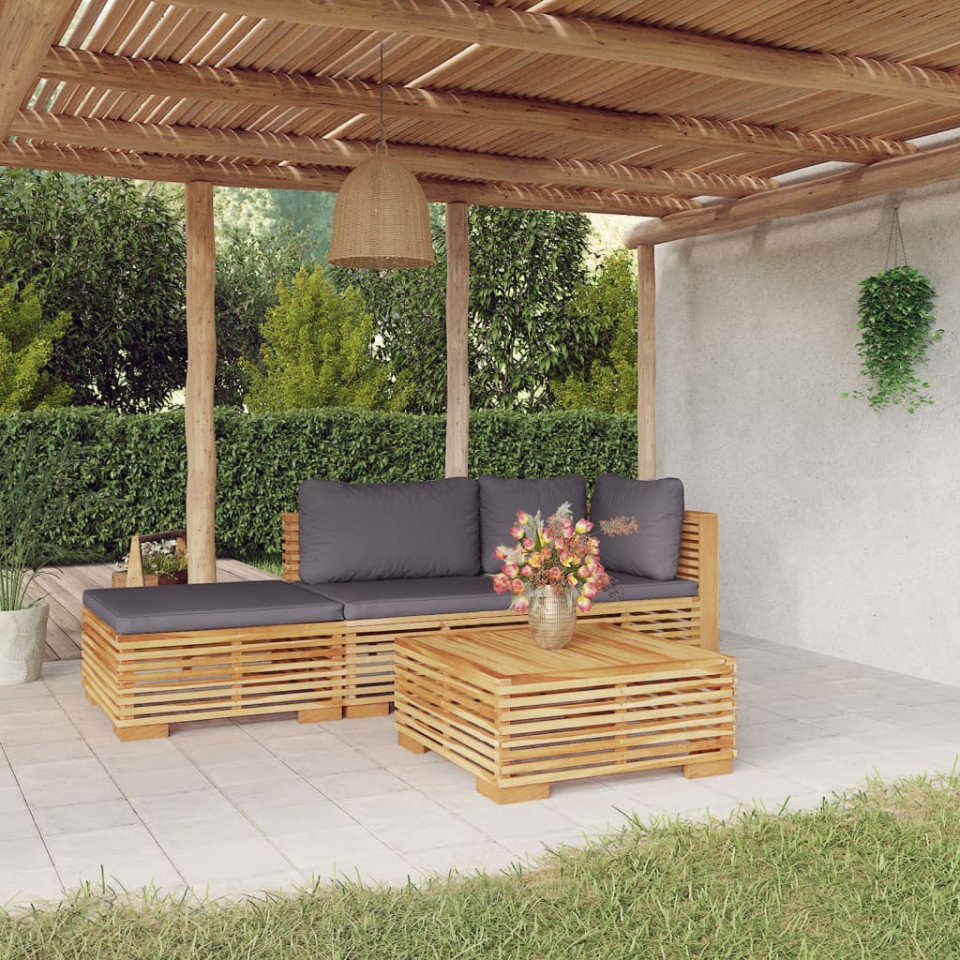 Set mobilier grădină cu perne, 4 piese, lemn masiv de tec