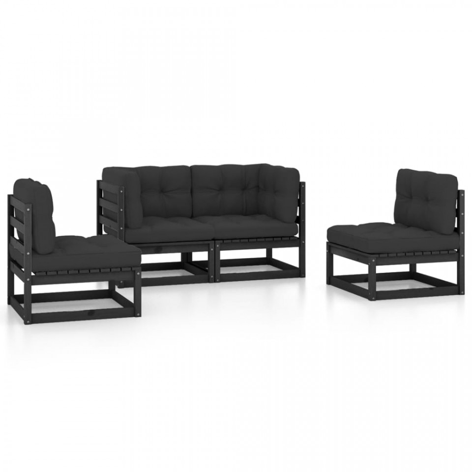 Set mobilier grădină cu perne, 4 piese, lemn masiv pin
