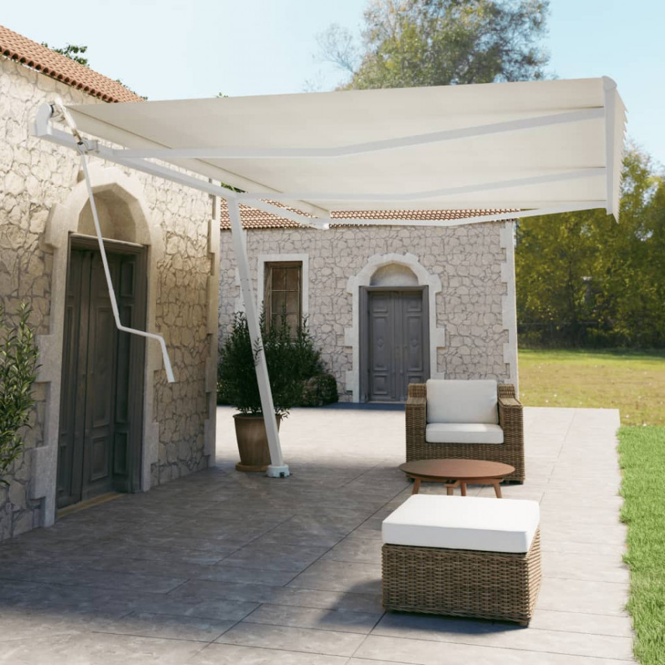 Set stâlp pentru copertină, alb, 600x245 cm, fier