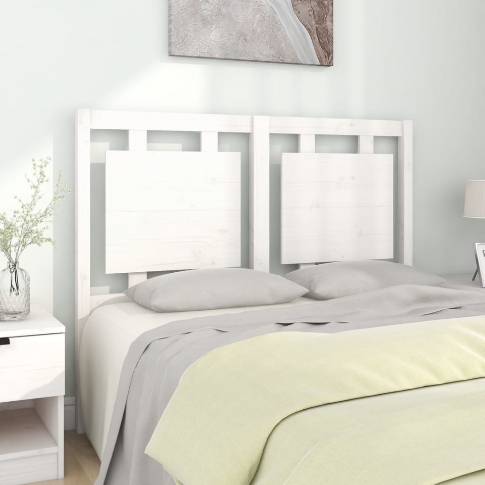 Tăblie de pat, alb, 125,5x4x100 cm, lemn masiv de pin (si imagine noua