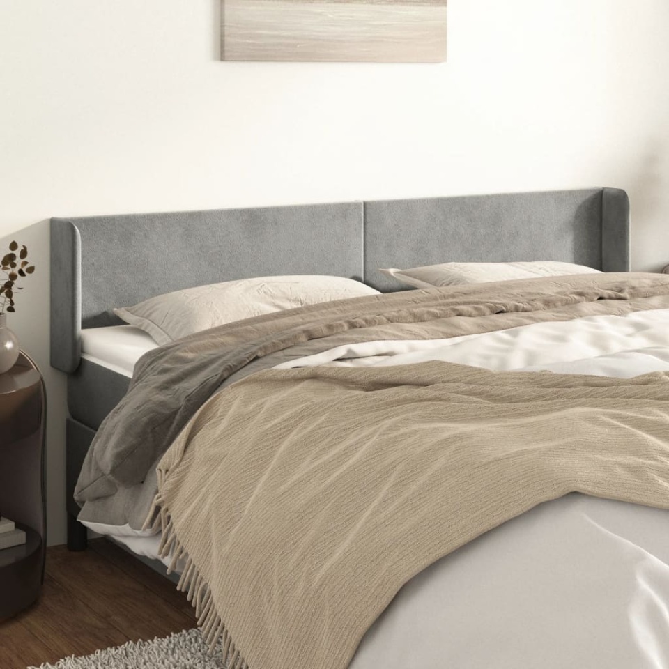 Tăblie de pat cu aripioare gri deschis 163x16x78/88 cm catifea