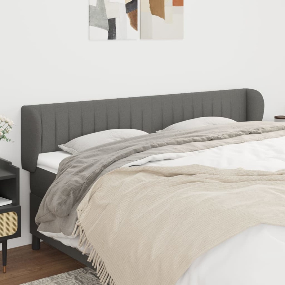 Tăblie de pat cu aripioare gri închis 183x23x78/88 cm textil