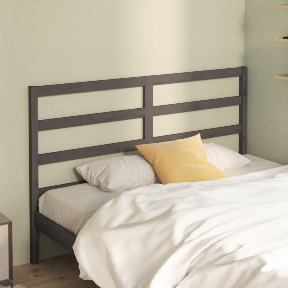 Tăblie de pat, gri, 126x4x100 cm, lemn masiv de pin (si imagine noua