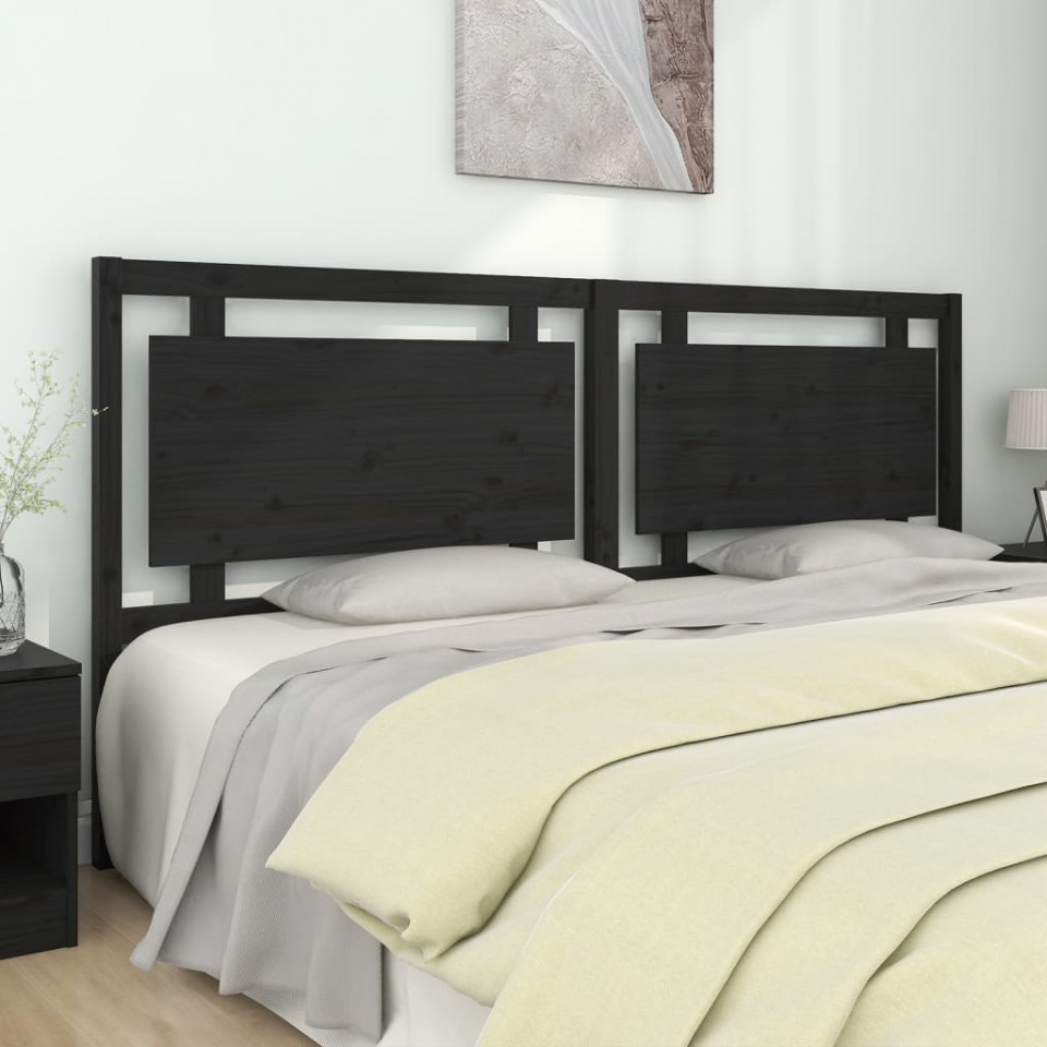 Poza Tablie de pat, negru, 205,5x4x100 cm, lemn masiv de pin