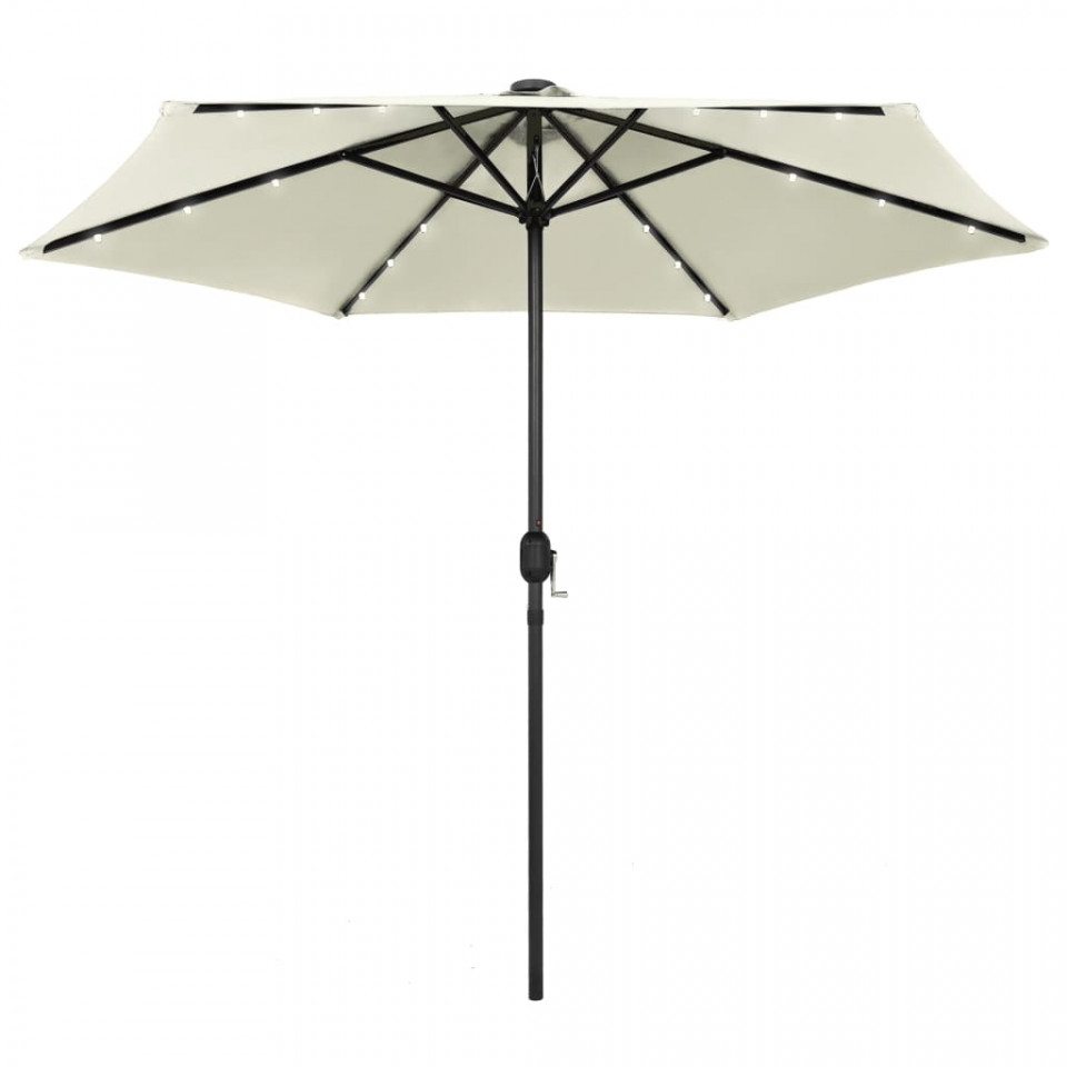 Umbrela de soare cu LED si stalp aluminiu, alb nisipiu, 270 cm
