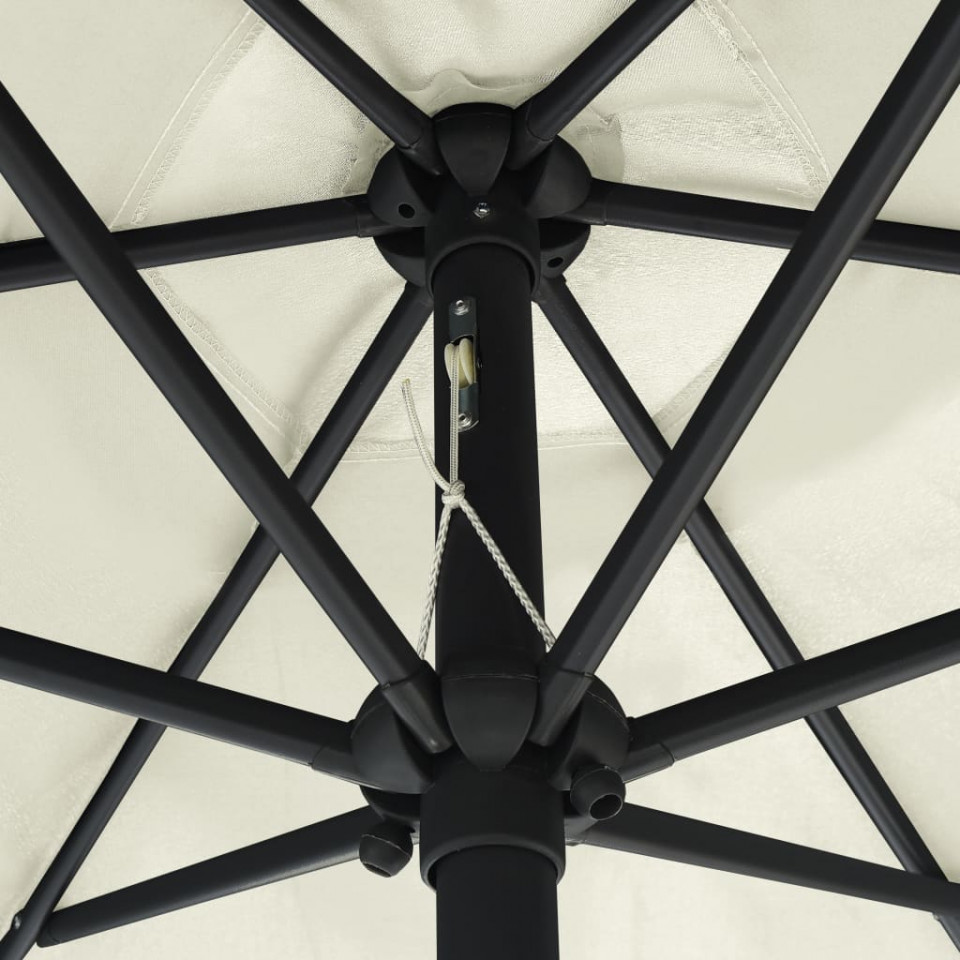 Umbrelă de soare cu LED și stâlp aluminiu, alb nisipiu, 270 cm