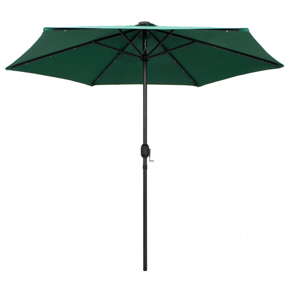 Poza Umbrela de soare cu LED-uri si stalp aluminiu, verde, 270 cm