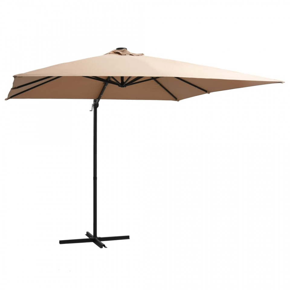 Poza Umbrela suspendata cu LED, stalp otel, gri taupe, 250x250 cm