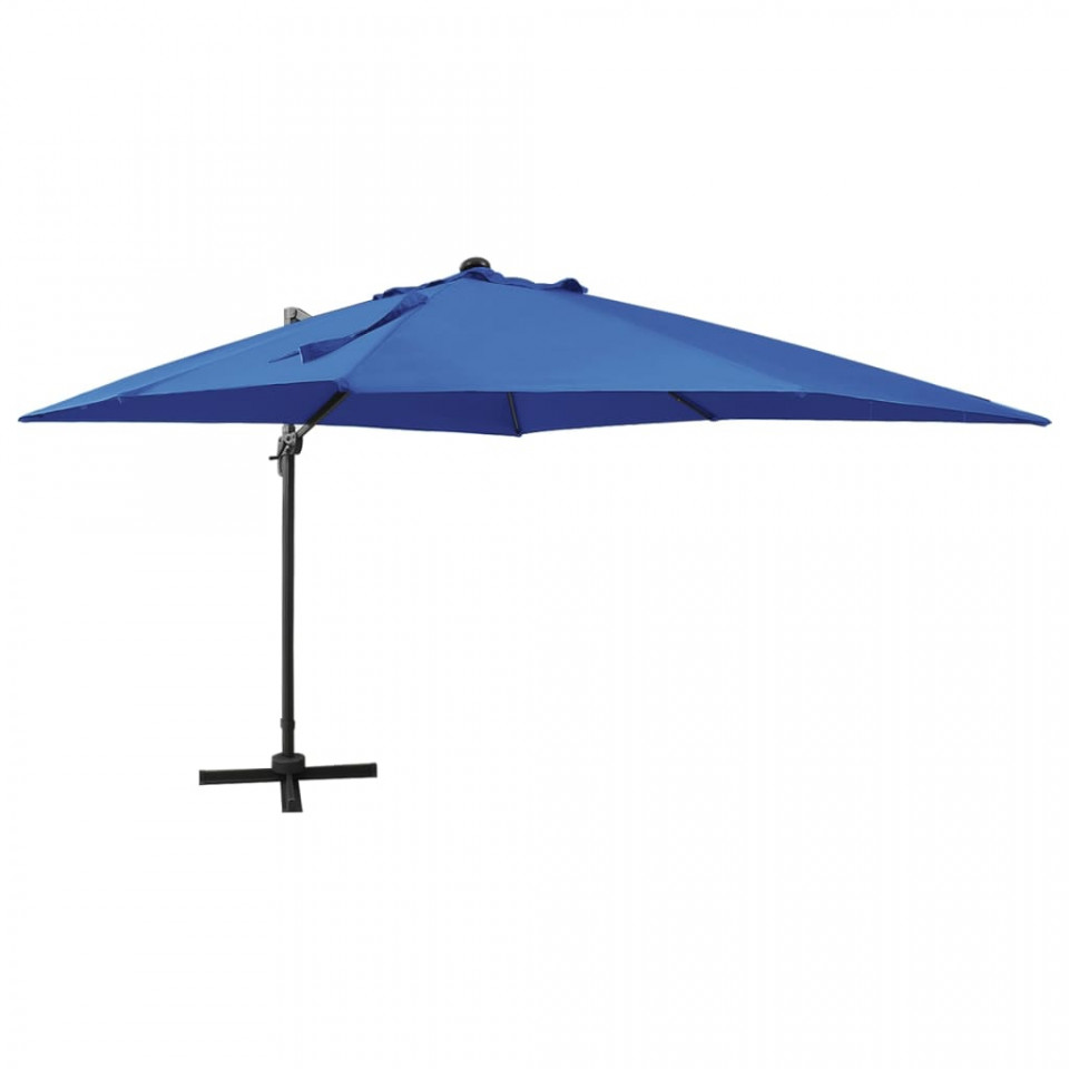 Poza Umbrela suspendata cu stalp si LED-uri, albastru azuriu, 300 cm