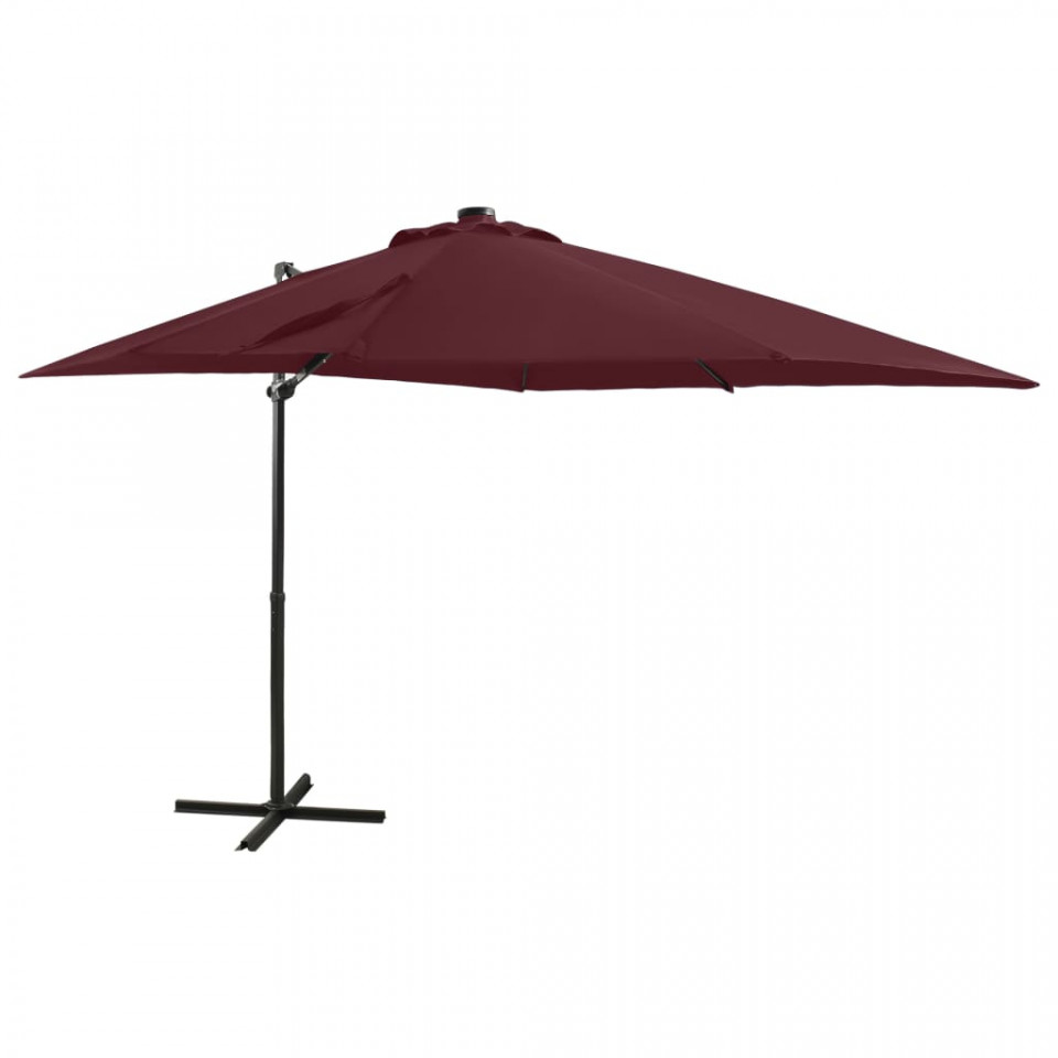 Poza Umbrela suspendata cu stalp si LED-uri, rosu bordo, 250 cm