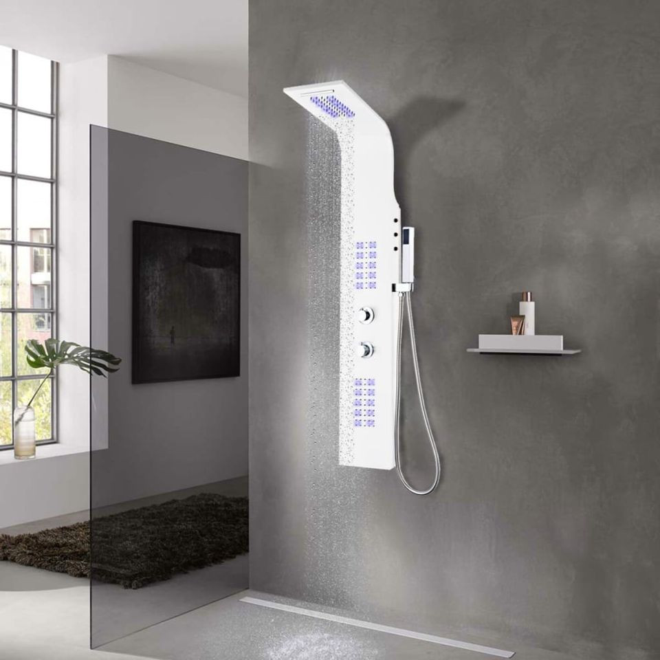 Unitate panou de duș, aluminiu, 20 x 44 x 130 cm, alb Casa Practica