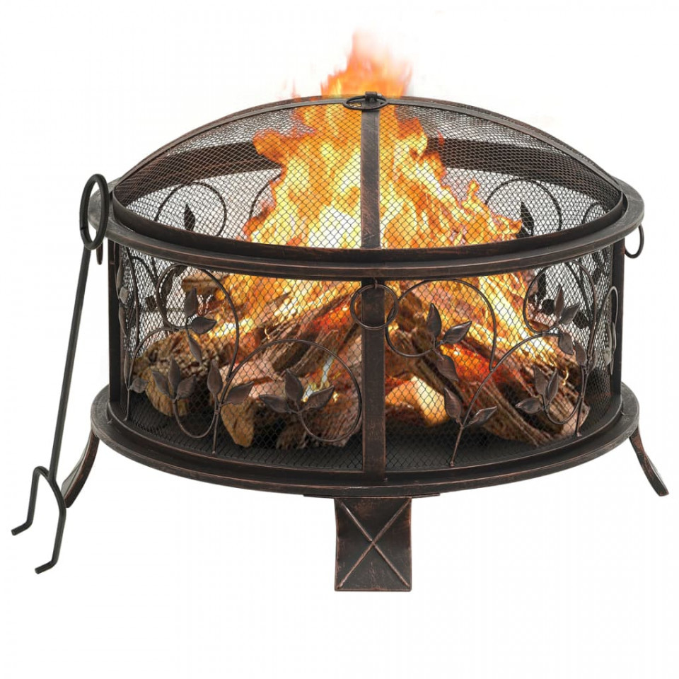 Vatră de foc rustică, cu vătrai, 67,5 cm, oțel, XXL Casa Practica