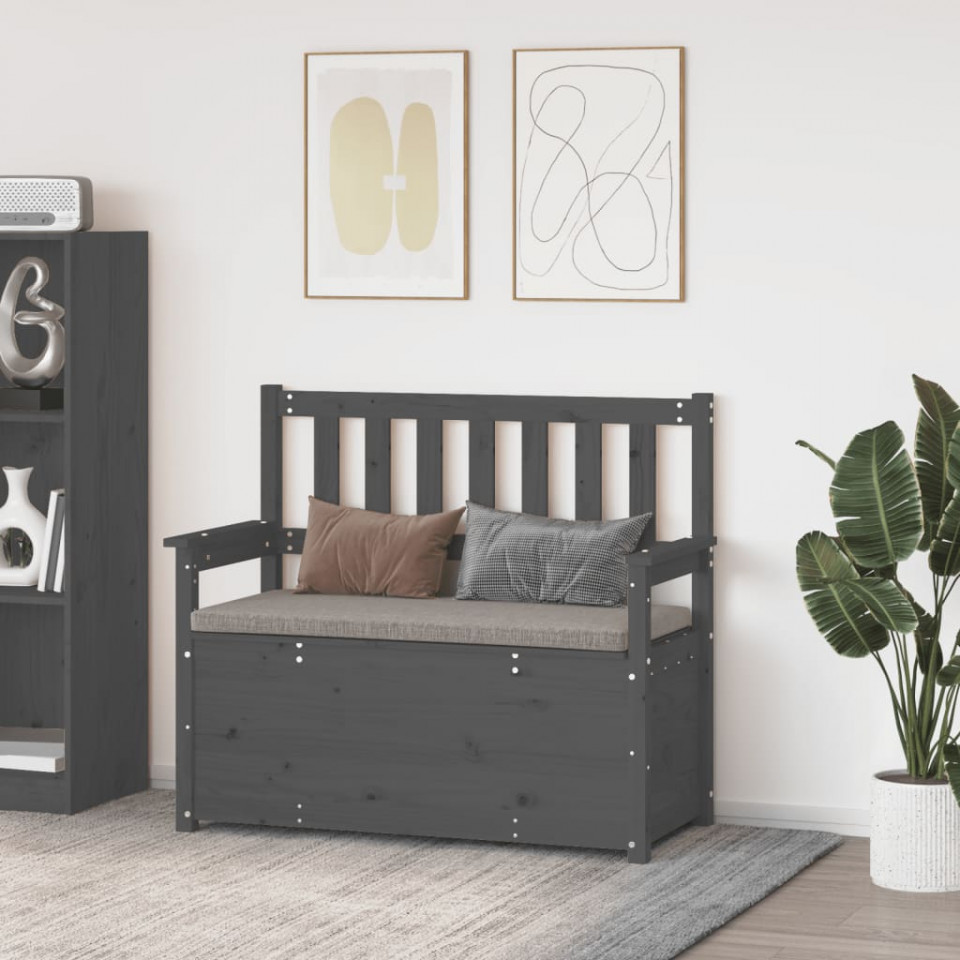Bancă, gri, 112,5×51,5×96,5 cm, lemn masiv de pin 1125x515x965 imagine noua