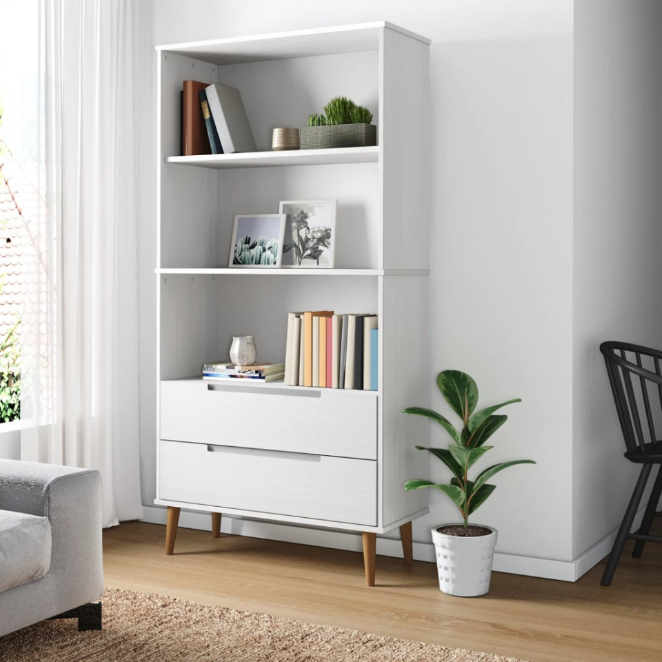 Bibliotecă „MOLDE” alb, 85x35x170,5 cm, lemn masiv de pin