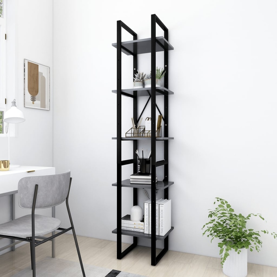 Bibliotecă cu 5 rafturi, alb, 40x30x175 cm, lemn prelucrat
