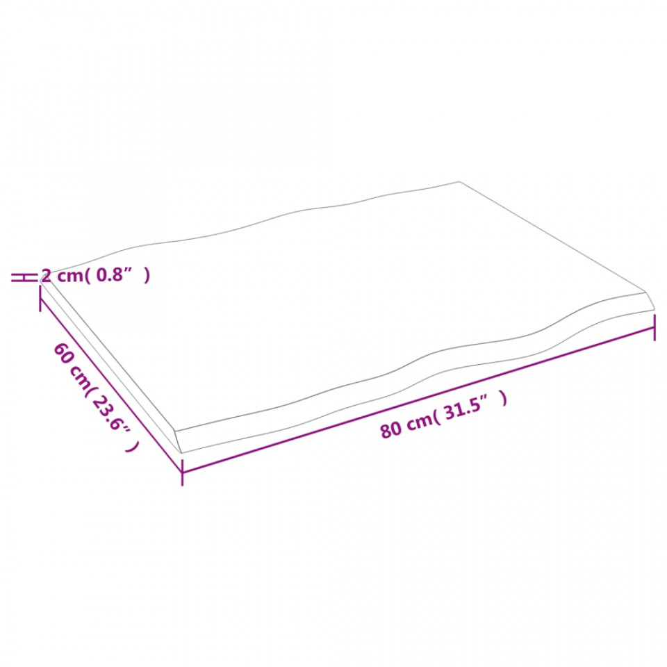 Blat masă, 80x60x2 cm, gri, lemn stejar tratat contur organic