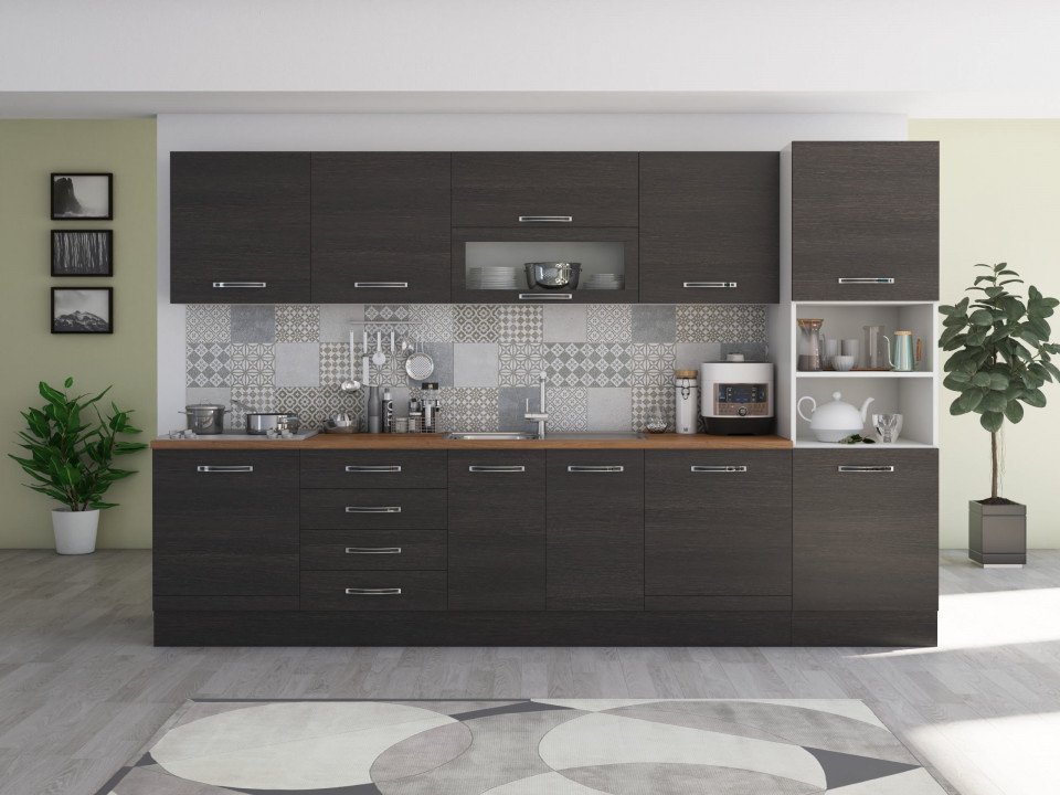 Bucatarie Alfa 320, wenge, blat termic nuc, corp pentru cuptor incorporabil