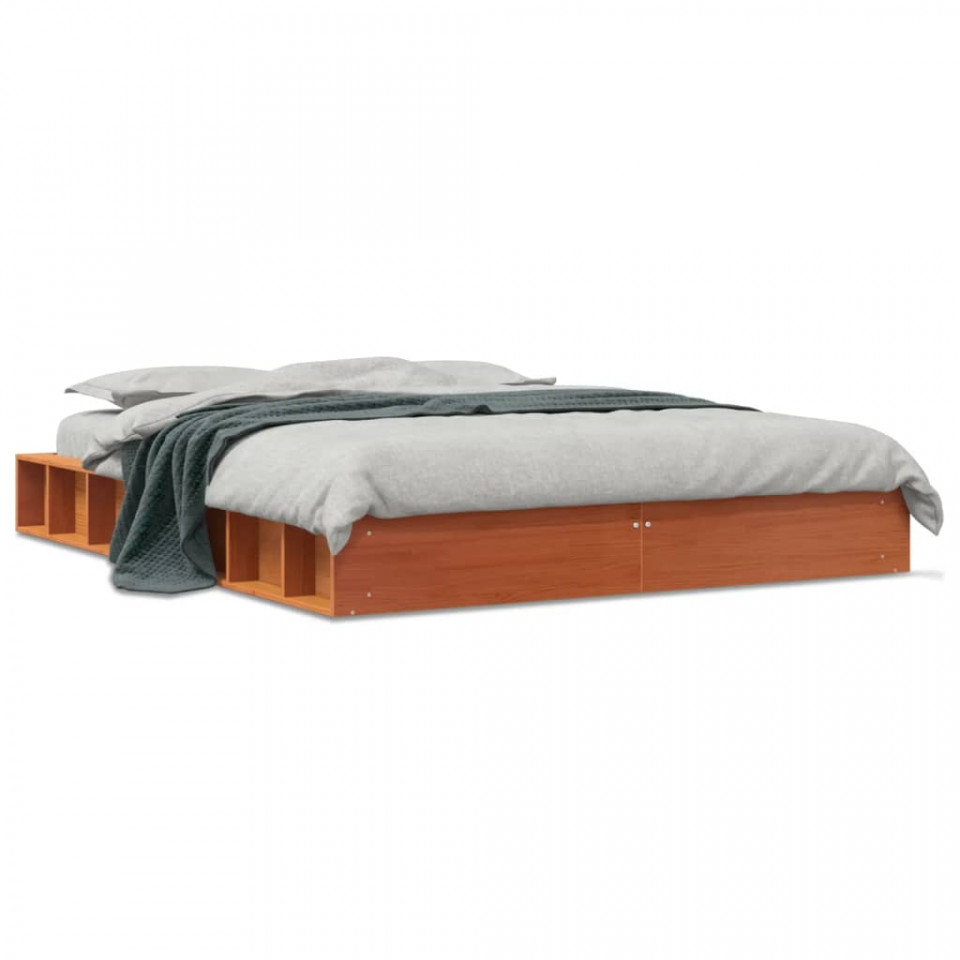 Cadru de pat, maro ceruit, 140x200 cm, lemn masiv de pin