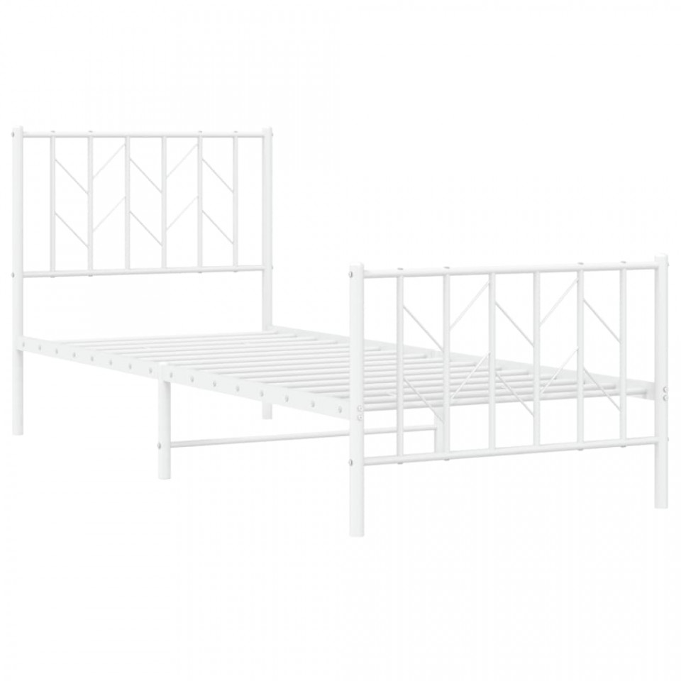 Cadru de pat metalic cu tăblie de cap/picioare alb, 80x200 cm