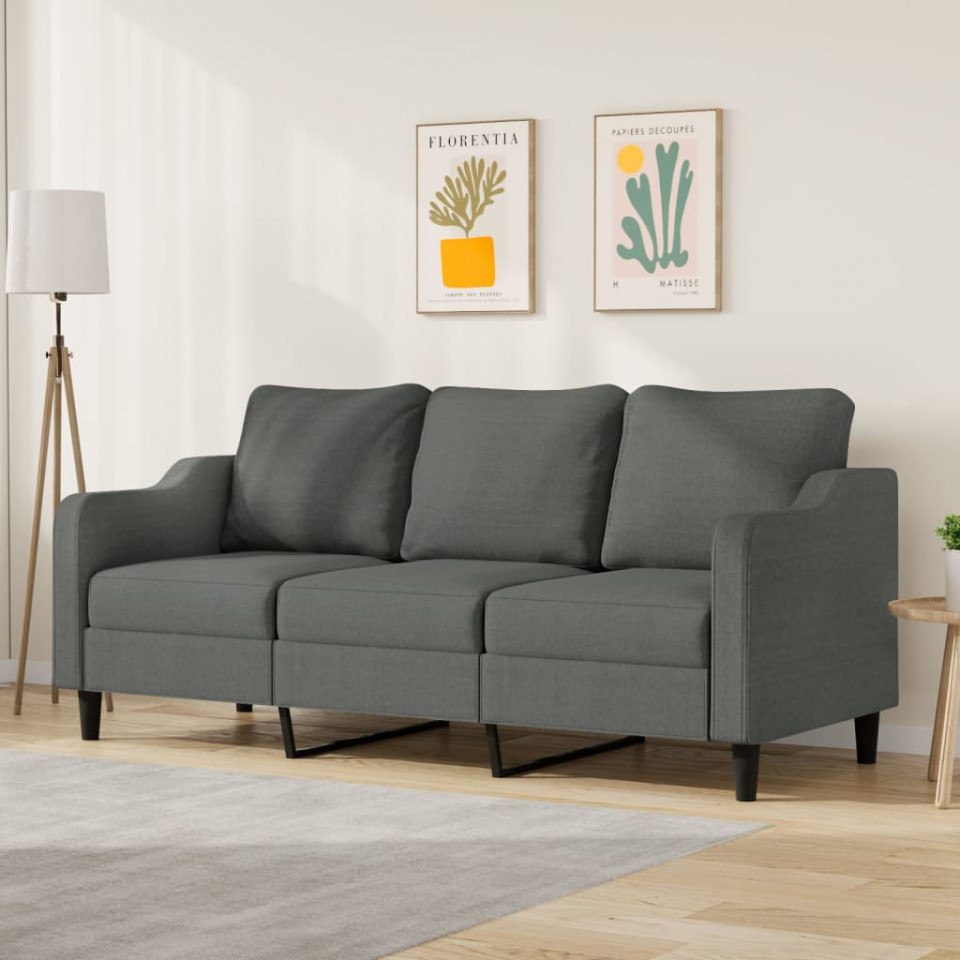 Canapea cu 3 locuri, gri închis, 180 cm, material textil