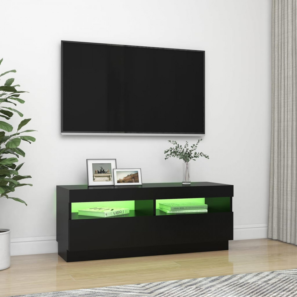 Comodă TV cu lumini LED, negru, 100x35x40 cm