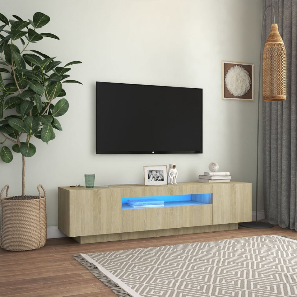 Poza Comoda TV cu lumini LED, stejar sonoma, 160x35x40 cm