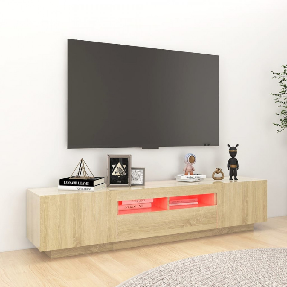 Comodă TV cu lumini LED, stejar sonoma, 180x35x40 cm