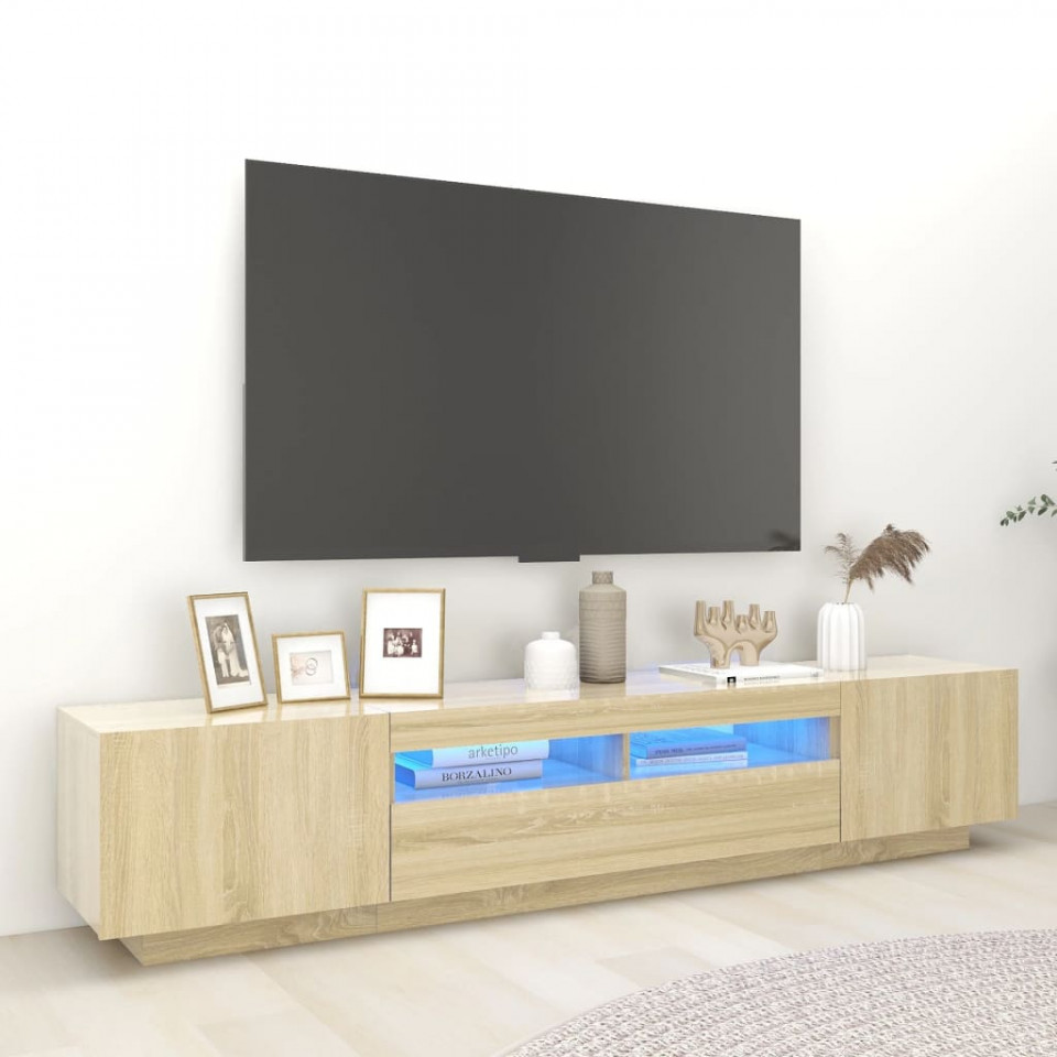 Poza Comoda TV cu lumini LED, stejar sonoma, 200x35x40 cm