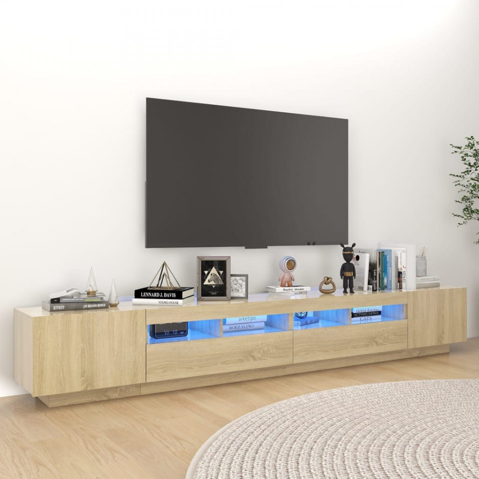 Comodă TV cu lumini LED, stejar Sonoma, 260x35x40 cm