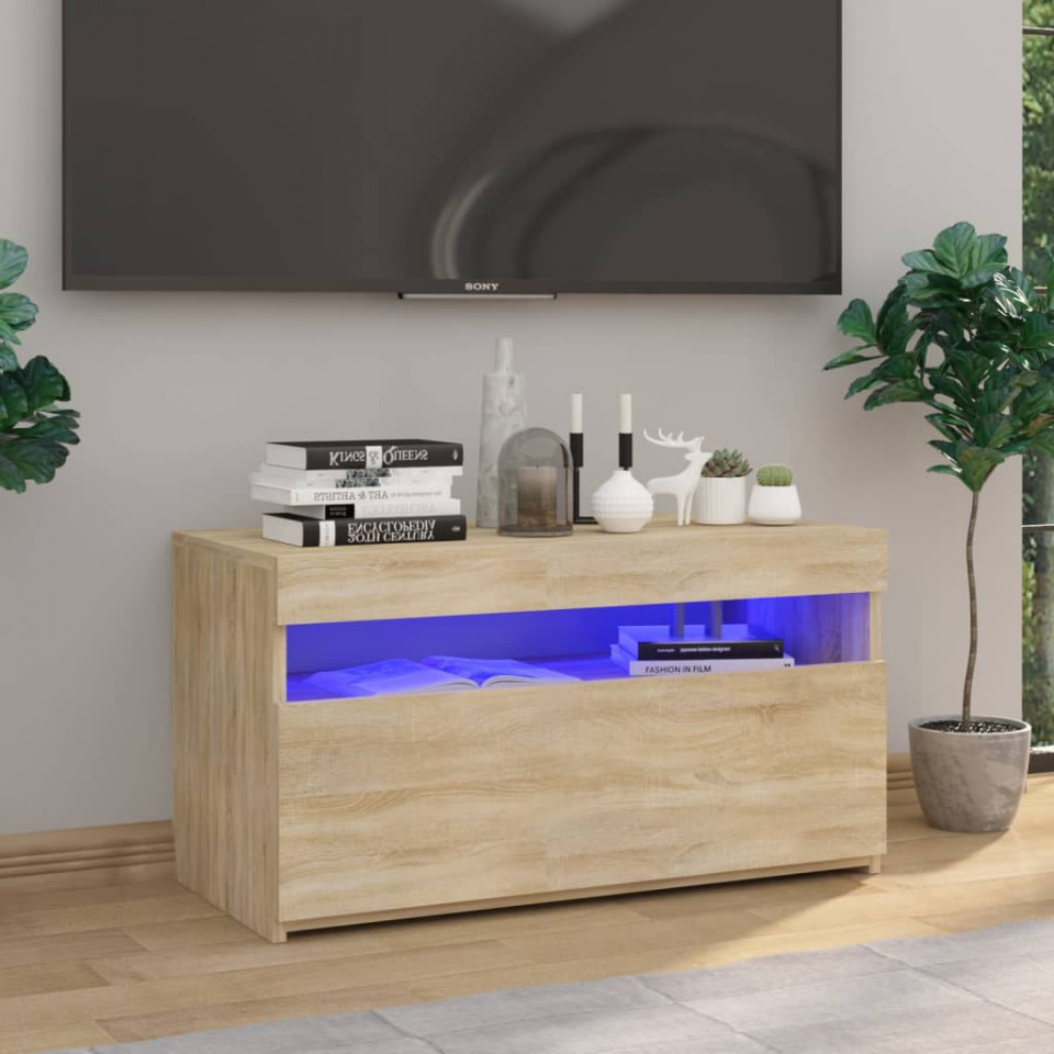 Comodă tv cu lumini led, stejar sonoma, 75x35x40 cm