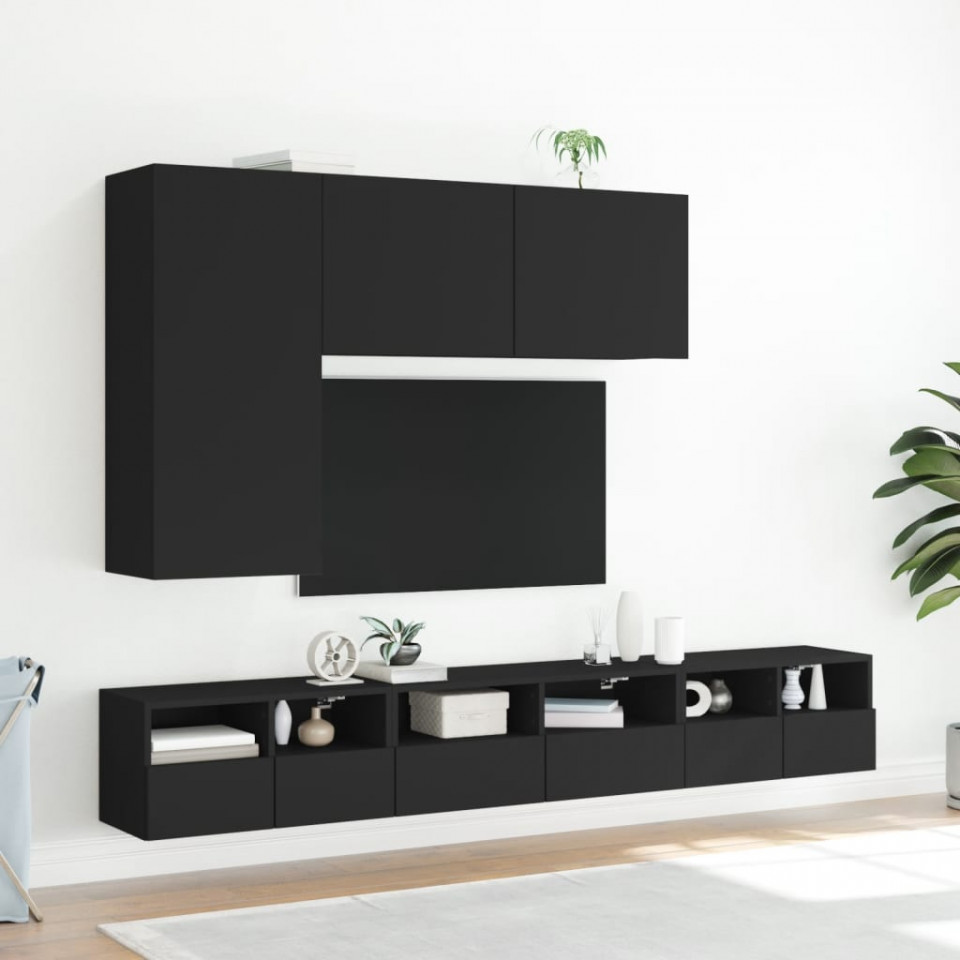 Comodă TV de perete, negru, 60x30x30 cm, lemn prelucrat