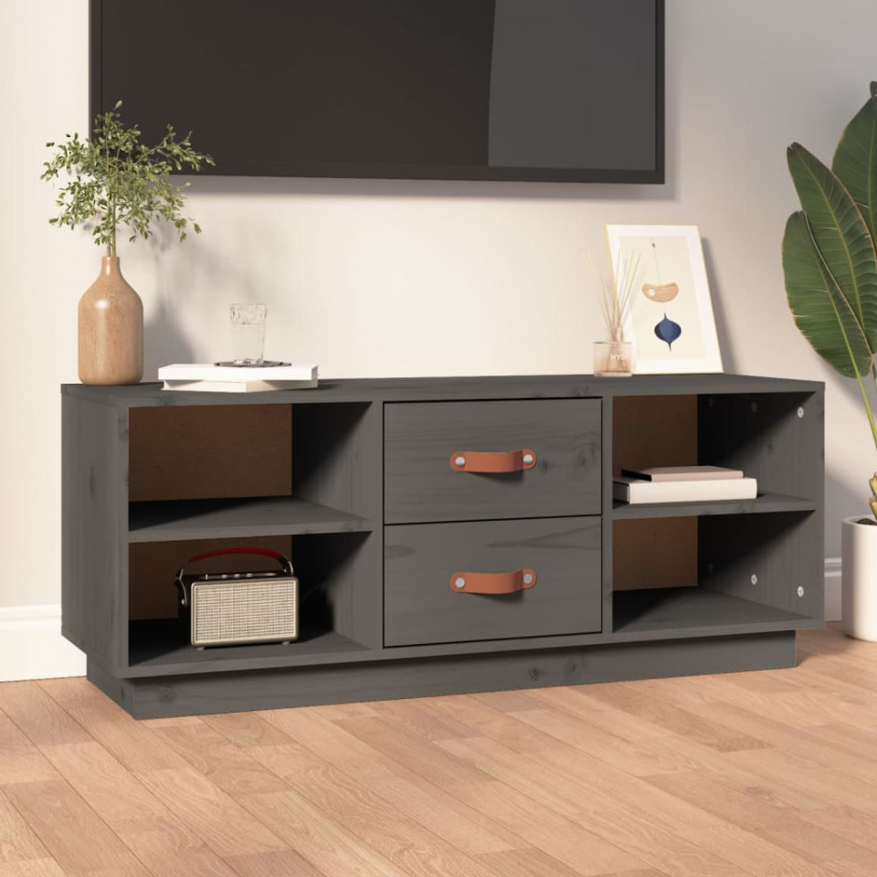 Comodă tv, gri, 100x34x40 cm, lemn masiv de pin