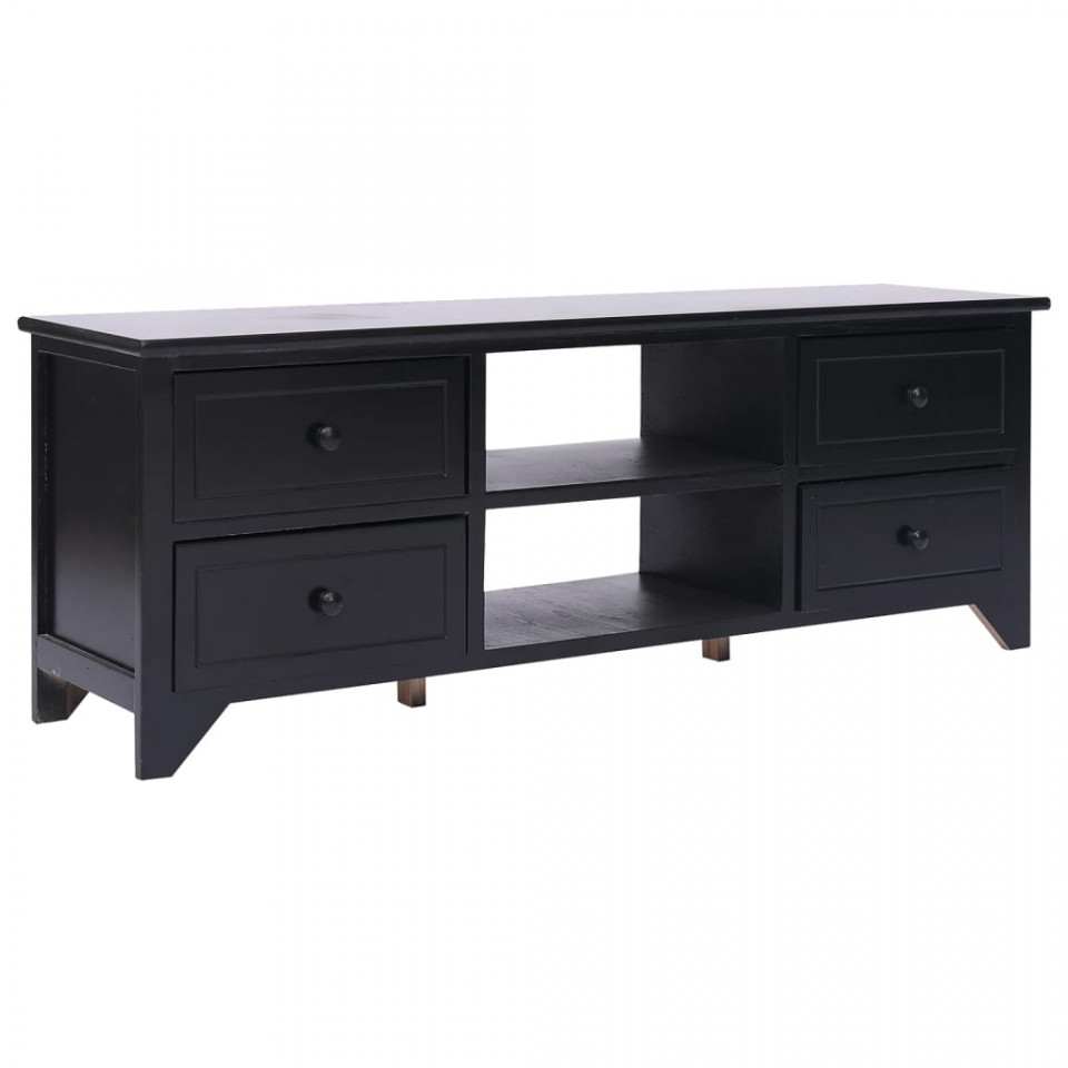 Comodă tv, negru, 108x30x40 cm, lemn masiv de paulownia