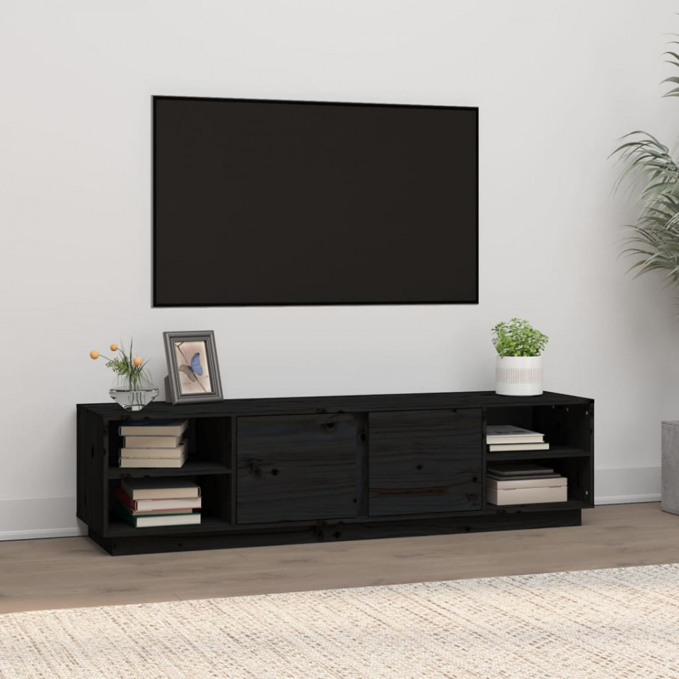 Poza Comoda TV, negru, 156x40x40 cm, lemn masiv de pin