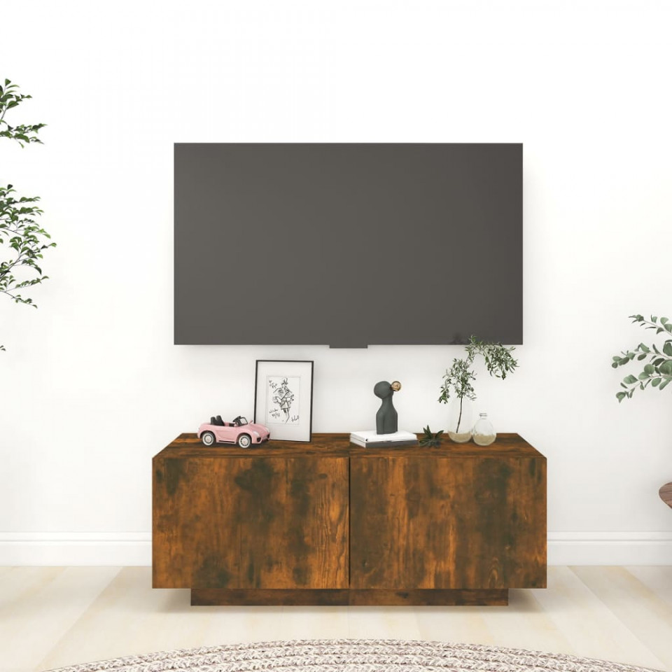 Poza Comoda TV, stejar fumuriu, 100x35x40 cm, lemn prelucrat
