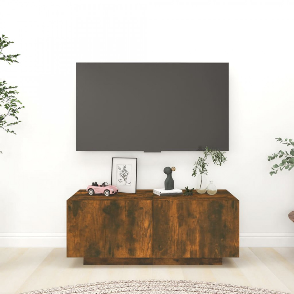 Comodă tv, stejar fumuriu, 100x35x40 cm, lemn prelucrat