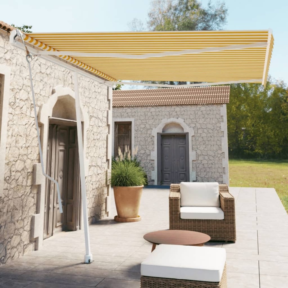 Copertină autonomă retractabilă automat galben&alb 300x250 cm
