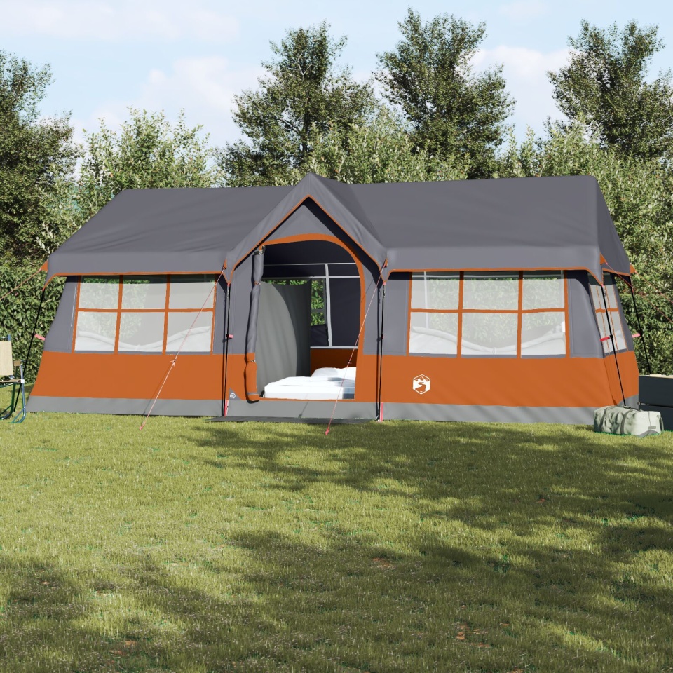 Cort camping cu feronerie Gri și Portocaliu 12-Persoane Impermeabil
